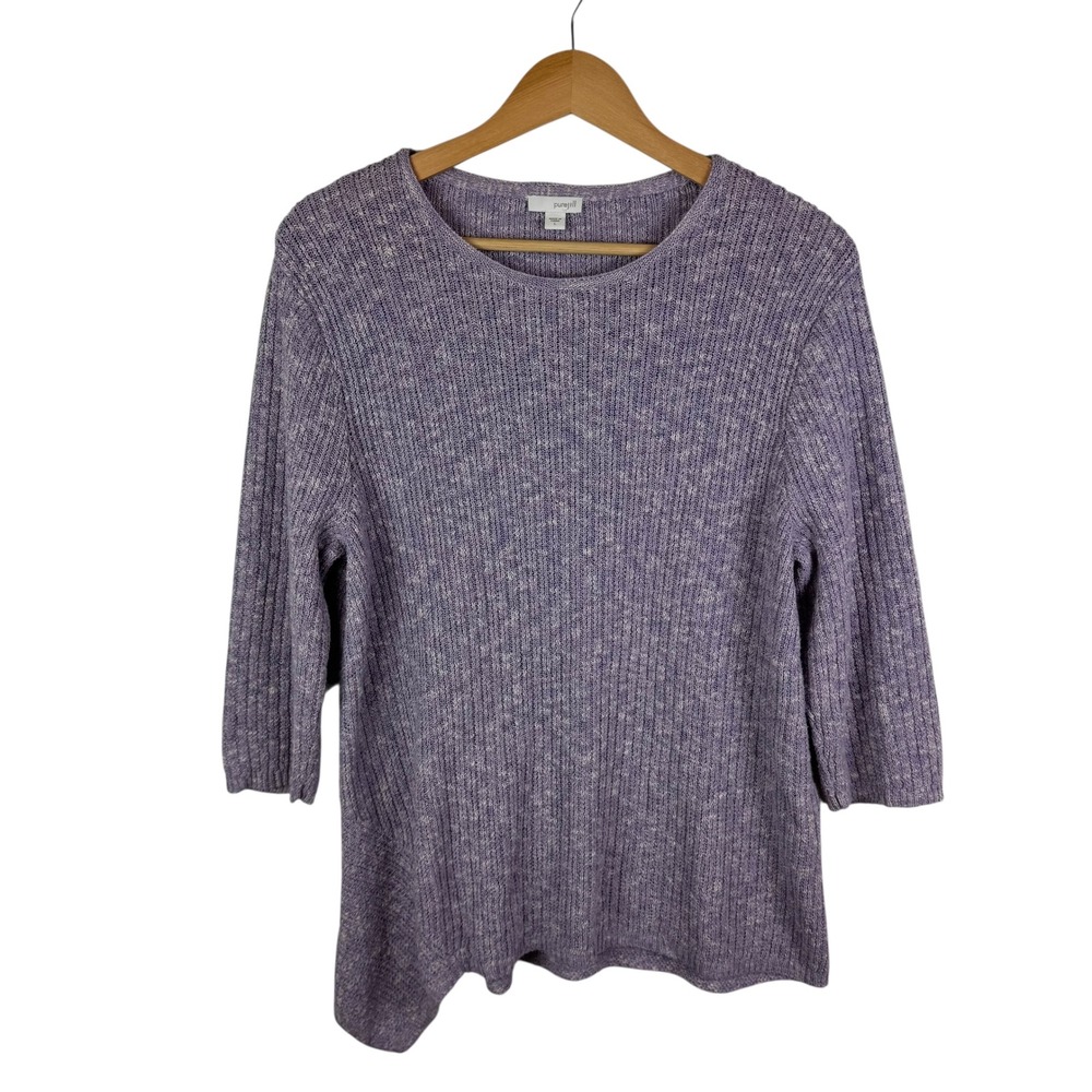 J Jill Pure Jill Ribbed Knit Sweater Large Purple Lavender Comfort Pastel Office